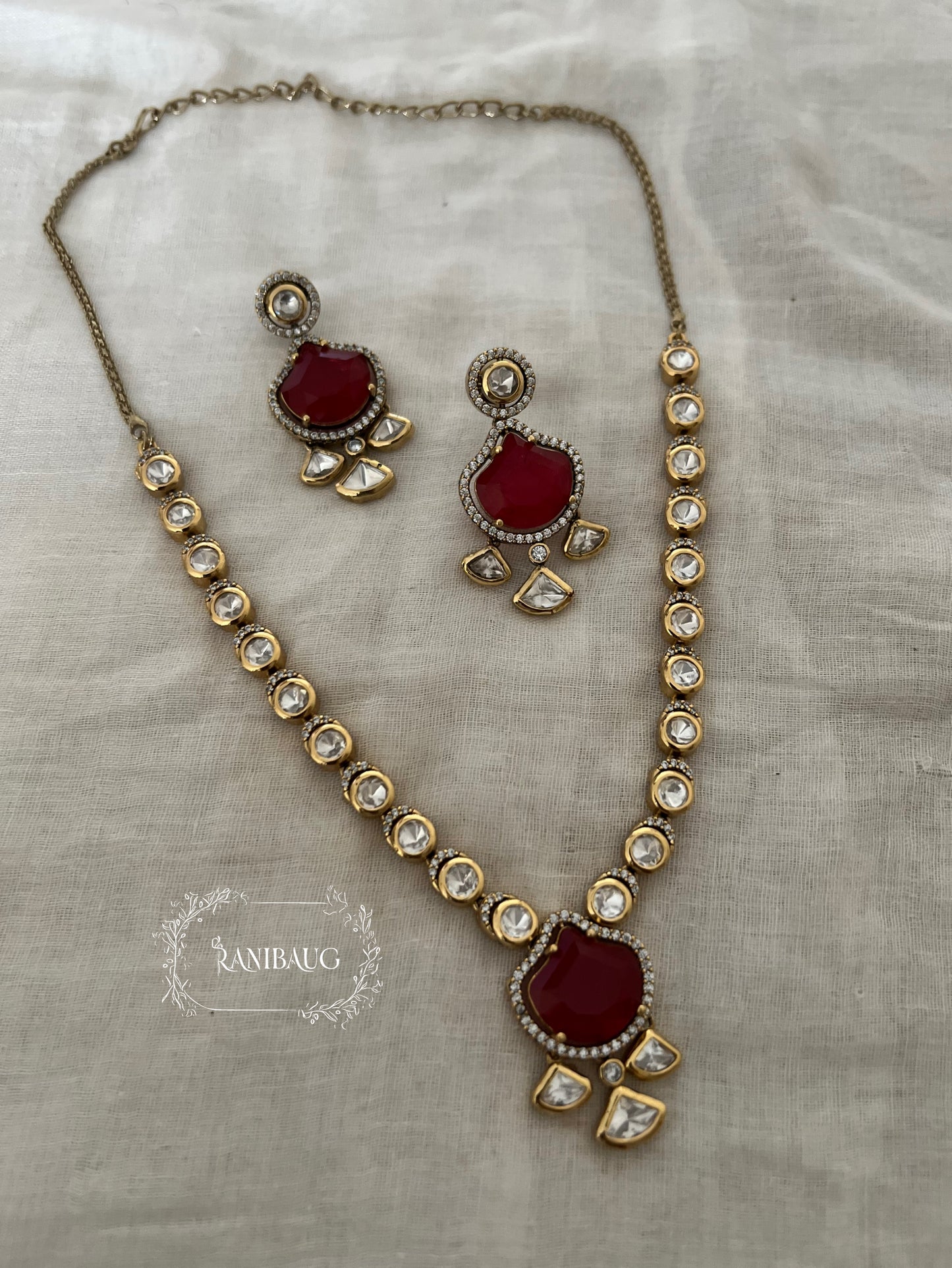 Zeeya Polki Gold Finish Necklace Jewellery Set By Ranibaug