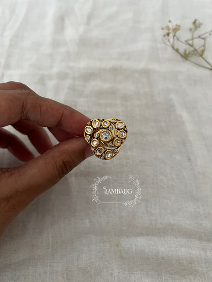Ziva Minimal Designer Polki Kundan Festive Ring In Gold Tone By Ranibaug
