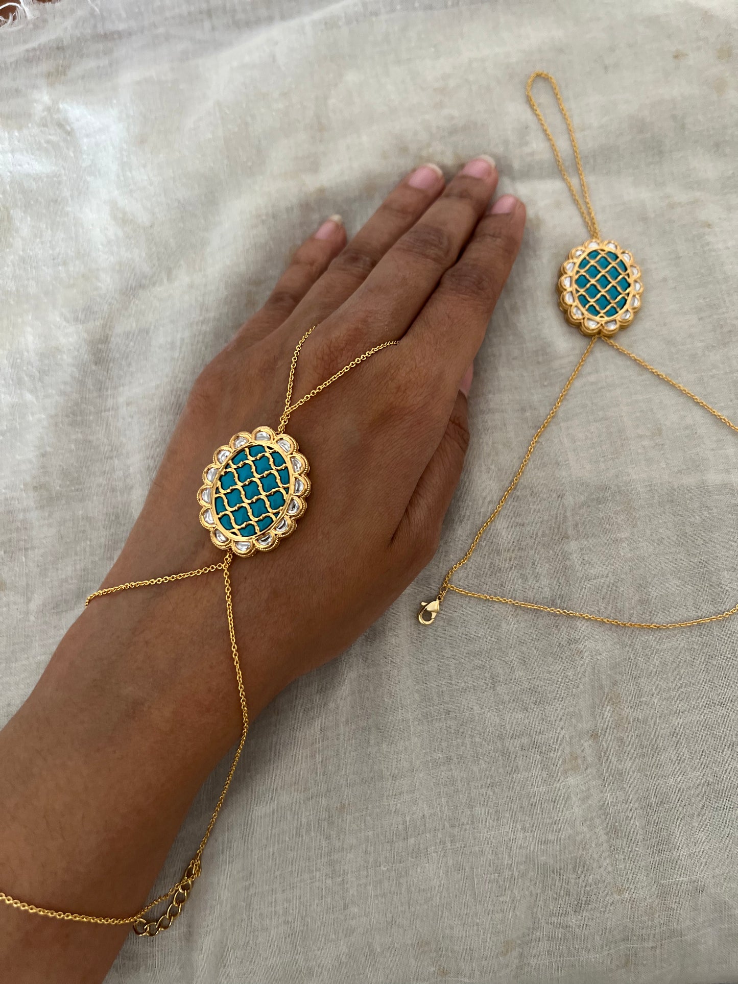 Zivika Kundan Studded Multi Color Accents Premium Gold Finish Haathphool Hand Jewellery By Ranibaug