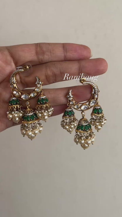 Ruhani Polki Kundan Chandbali With Dangling Pearl Jhumkas | Ranibaug